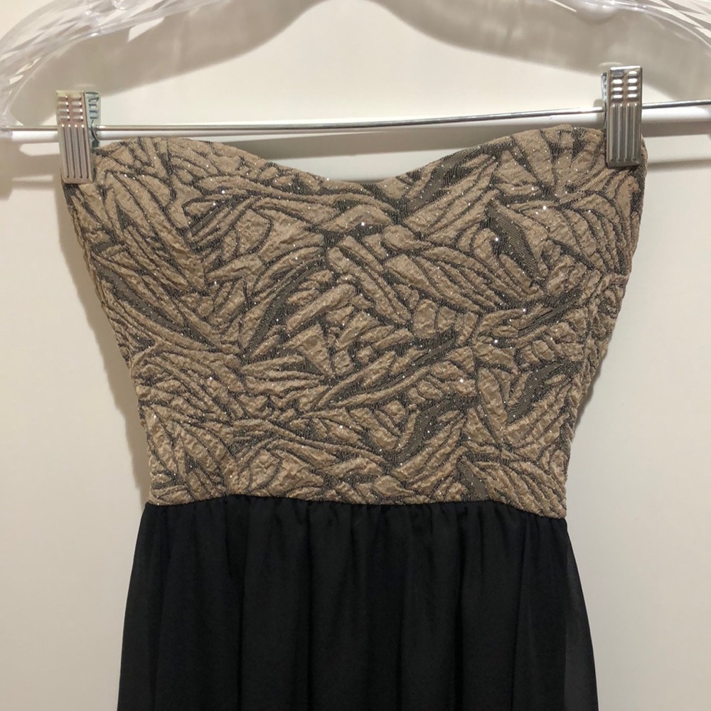 Black midi dress with sparkle tan detail